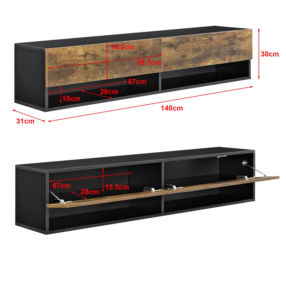 HÄNGELOWBOARD Halmstad - Eichefarben/Schwarz, Holzwerkstoff (140/30/31cm) - [en.casa]