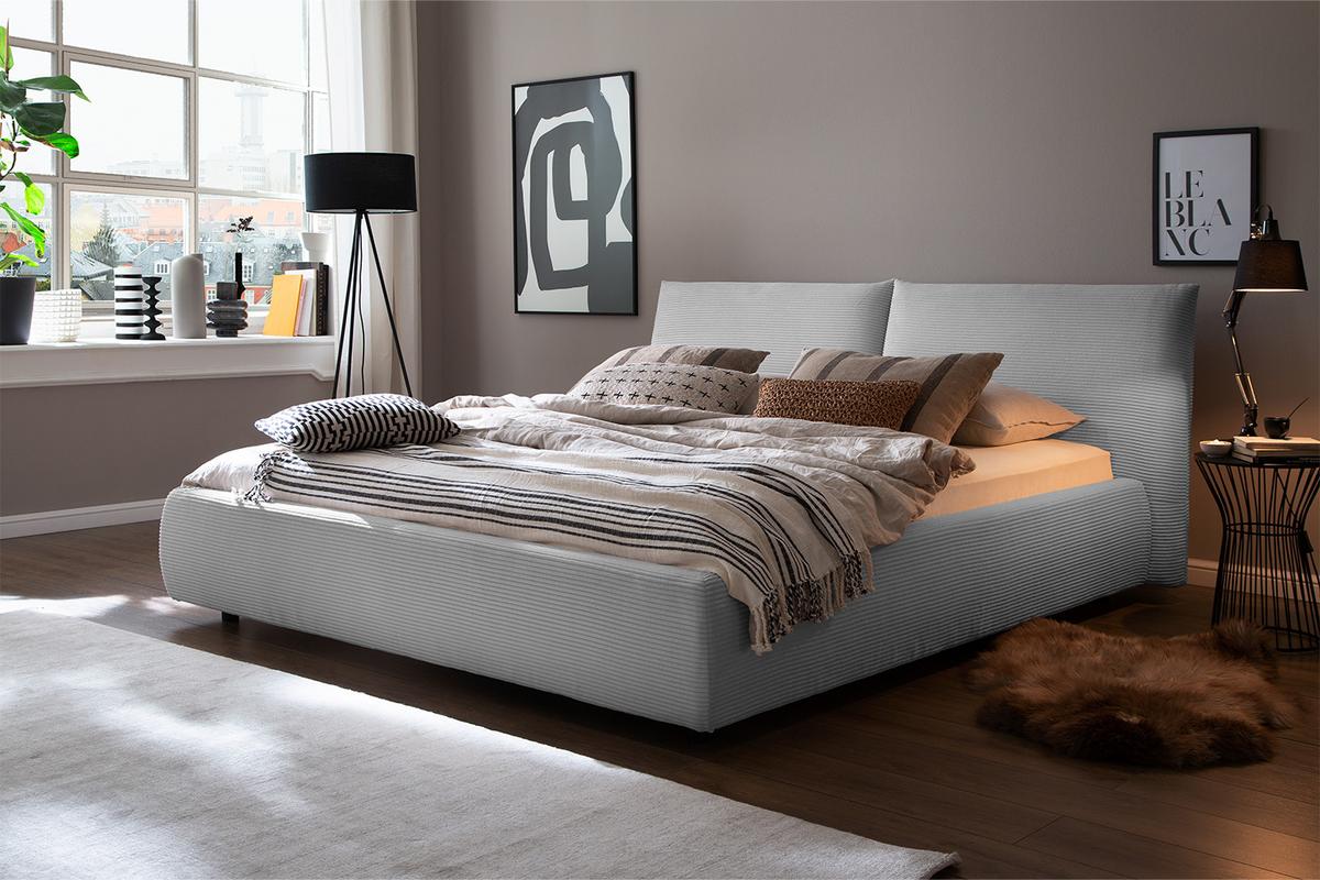 POLSTERBETT HENRY Hellgrau Cord - Silberfarben/Hellgrau, Textil (160/200cm) - KAWOLA