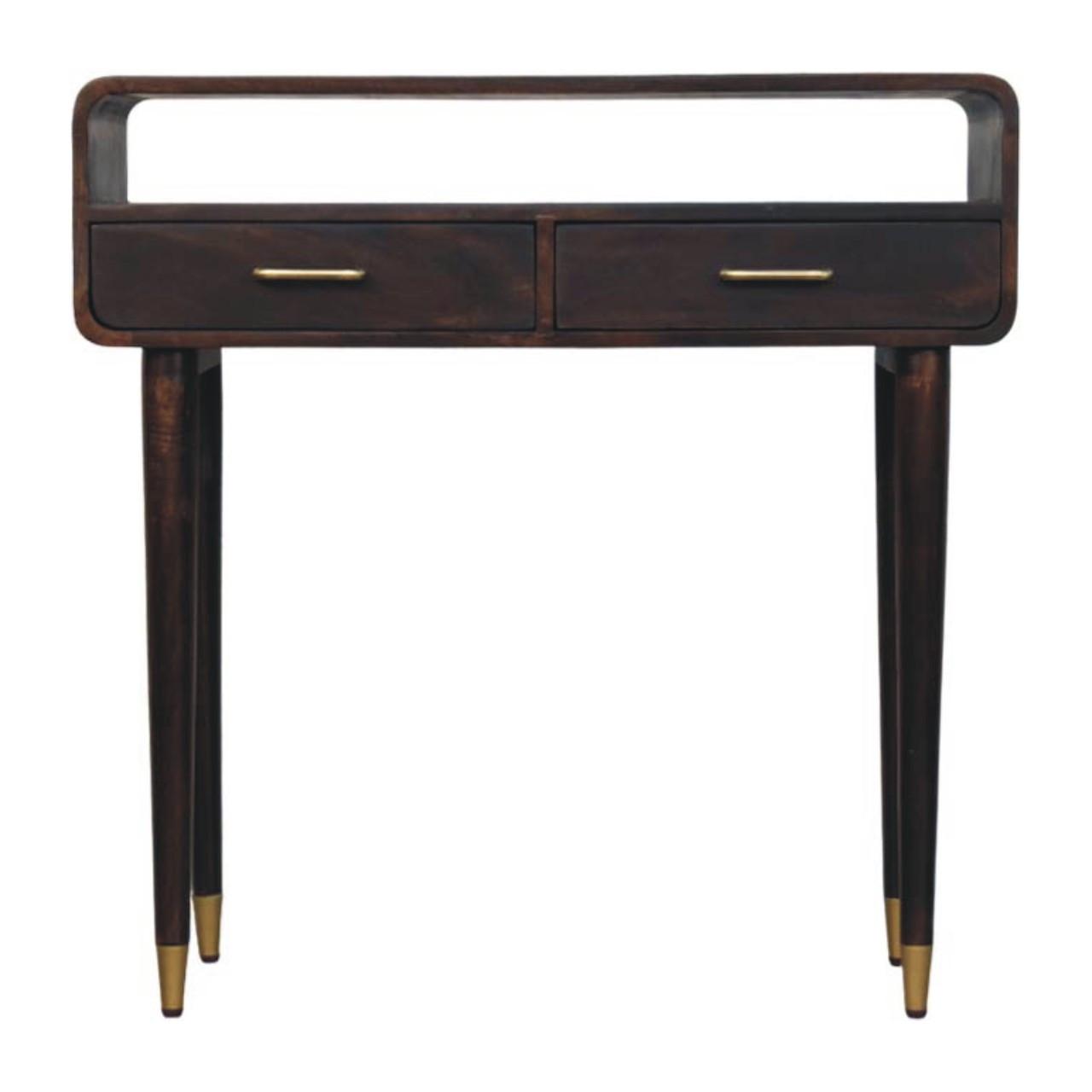 KONSOLE Apollo Schleife, 2 Schubladen und Offenes Fach, Dunkelbraun - Dunkelbraun/Messingfarben, Holz/Metall (35/90/90cm) - Artisan Furniture