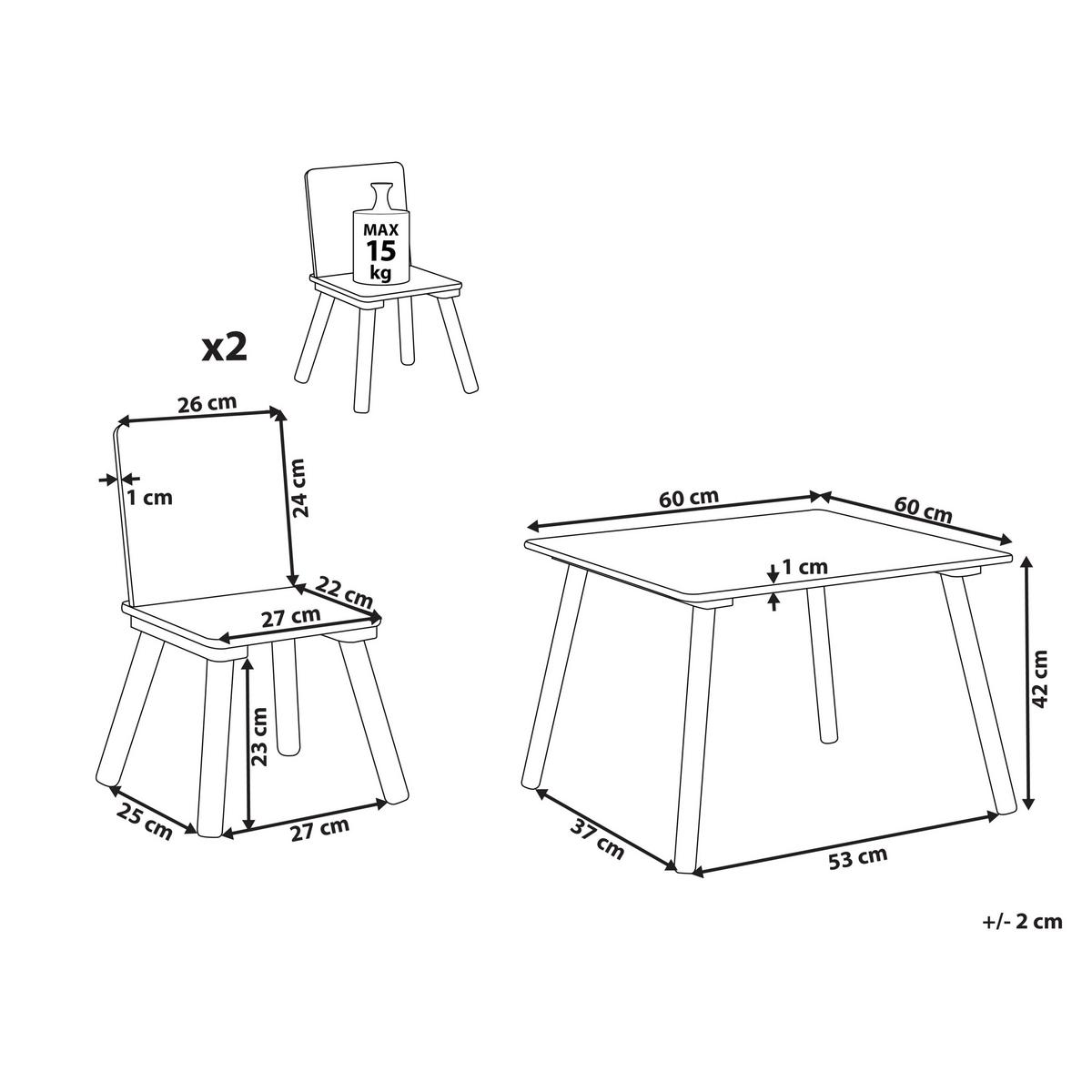 KINDERTISCH mit Stühlen Weiß Wringley - Weiß, Holzwerkstoff (60/42/60cm) - Beliani