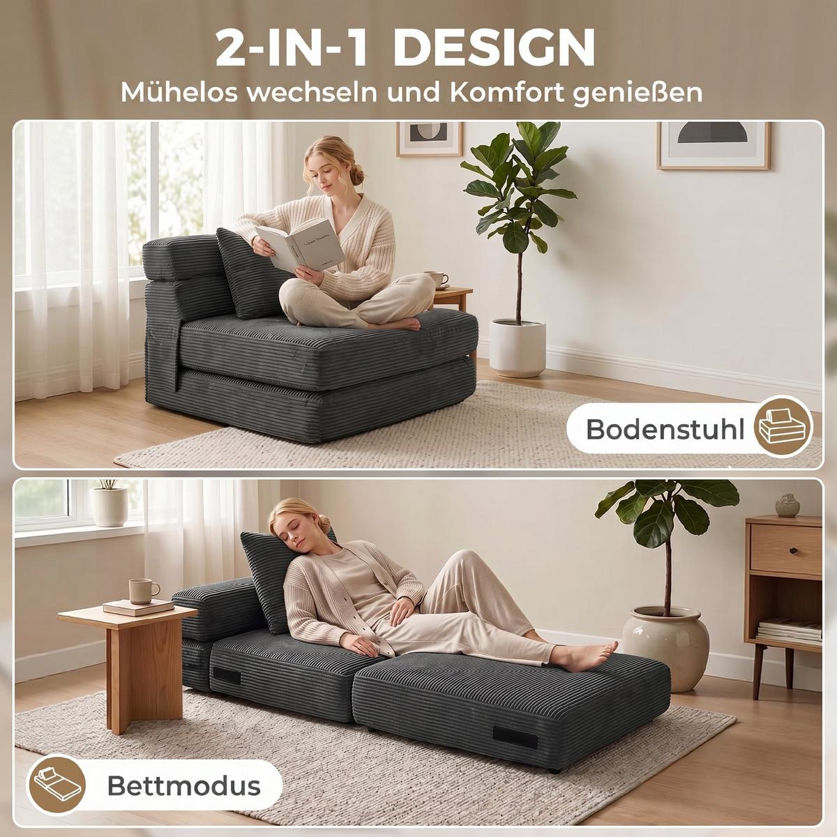 BODENSTUHL Cord Schaumstoff Dunkelgrau - Dunkelgrau, Textil (76/62/100cm) - HOMCOM
