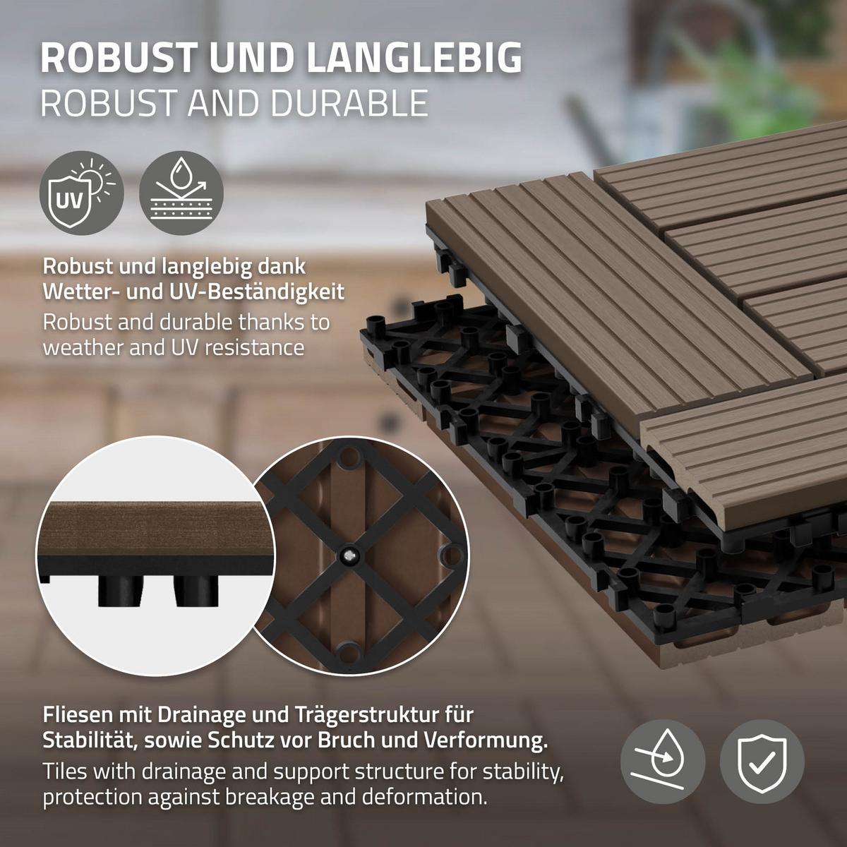 BODENPLATTE Mosaik 2er Set - Dunkelbraun, Holzwerkstoff (30/30/2cm) - ECD-Germany