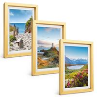 BILDER SET 3er Set - 20x30 cm Goldrahmen - Strand, Leuchtturm, Berge, Blumen - Goldfarben, Kunststoff (20/30cm) - TULUP