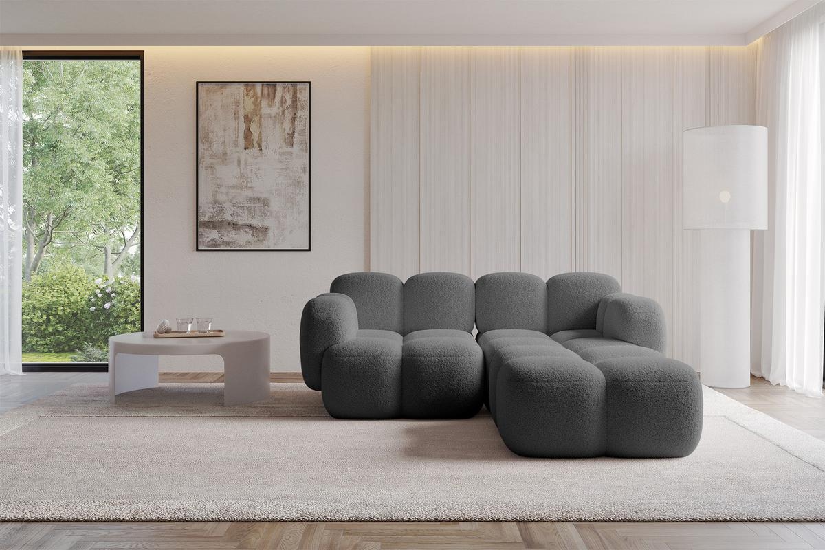 ECKSOFA modulares Sofa Rechts Miko-L1 214x205x75 Grau Bouclé - Chromfarben/Schwarz, Holzwerkstoff/Kunststoff (214/205cm) - ALTDECOR