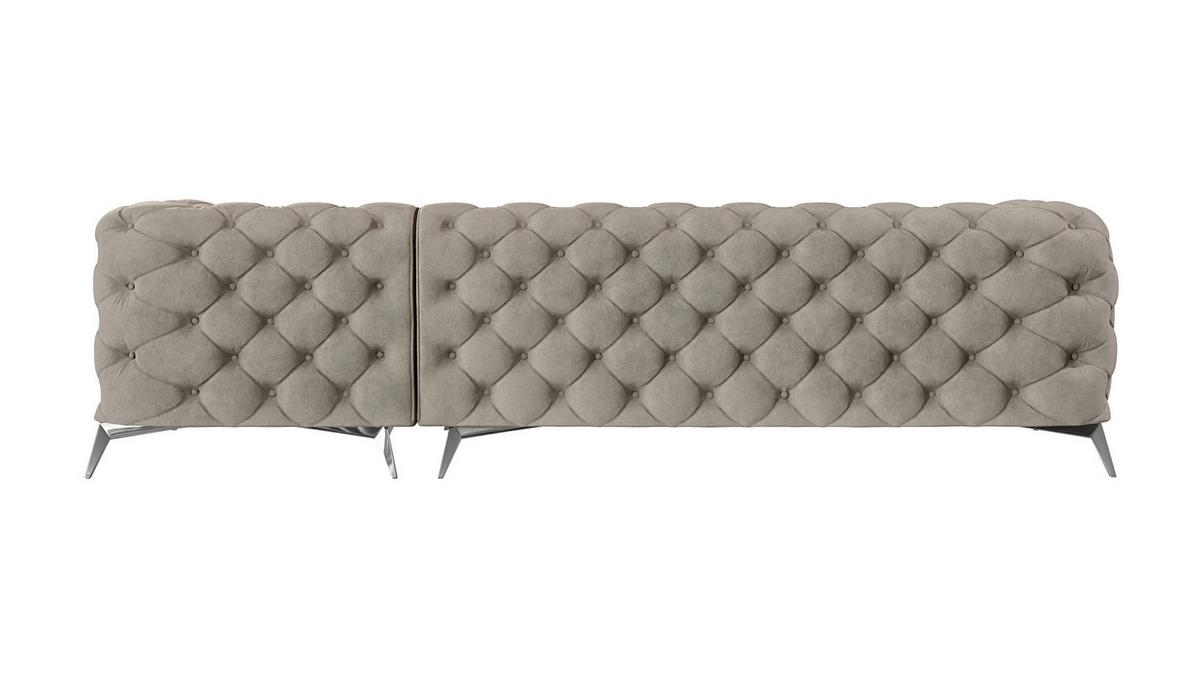 ECKSOFA Chesterfield Laura Dunkle Creme Samt - Silberfarben/Creme, Holz/Textil (305/200cm) - S-Style Möbel