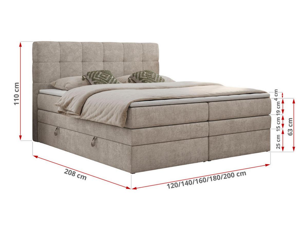 BOXSPRINGBETT LUKA KING 120/200 Beige Struktur - H4 - Beige, Holz/Textil (120/200cm) - MKS