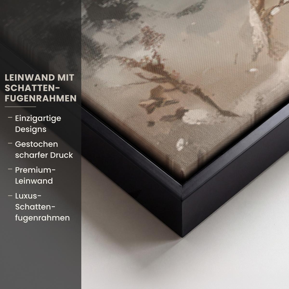 LEINWAND Bilder mit Rahmen - Weihnachten - Rentier - Winter - Kranz - 140x90 - Naturfarben, Textil (140/90cm) - MuchoWow