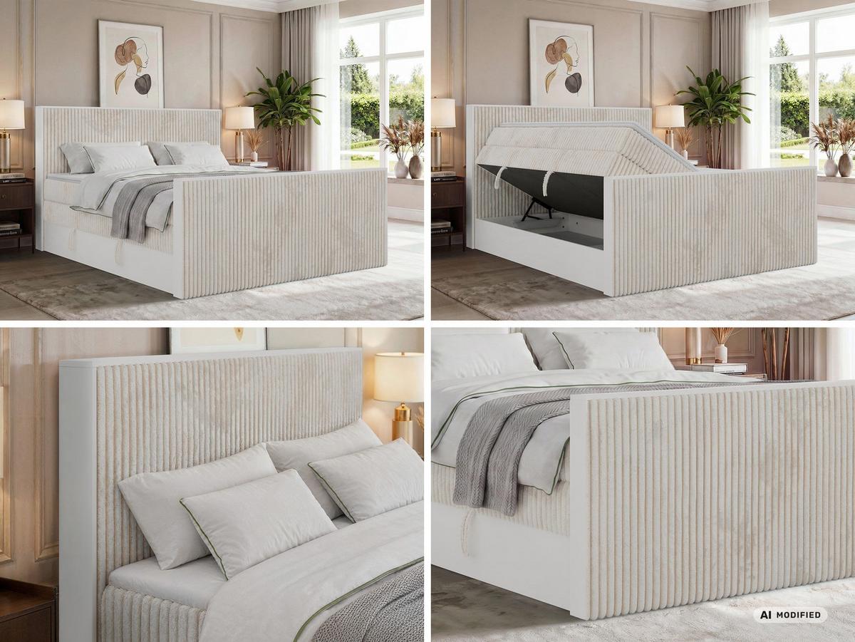 BOXSPRINGBETT TRAVIT KING DUO 140/200 - Beige Cord - Topper T25 - H4 - Beige/Schwarz, Kunststoff/Textil (140/200cm) - MKS