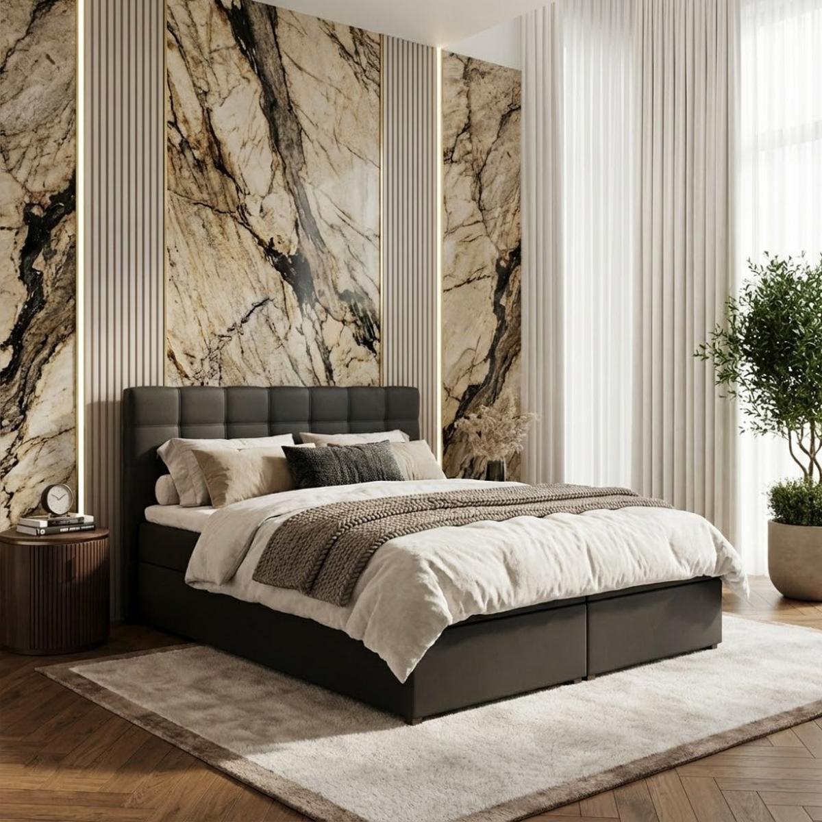 POLSTERBETT Topiq 144/203/103 schwarz - Anthrazit, Holzwerkstoff/Textil (140/200cm) - Beautysofa