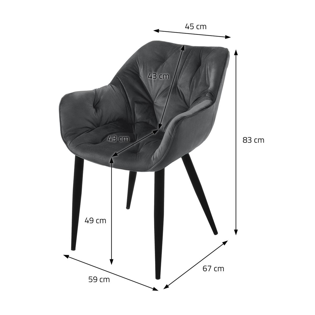 ESSZIMMERSTÜHLE 4er Set Anthrazit Samt - Anthrazit/Schwarz, Metall (67/83/59cm) - ML-DESIGN