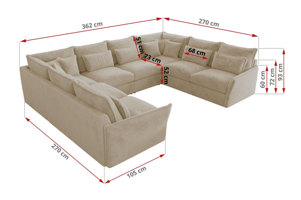 WOHNLANDSCHAFT VERSO U 8M Creme Plüsch - Beige/Creme, Kunststoff/Textil (362/93/270cm) - MKS