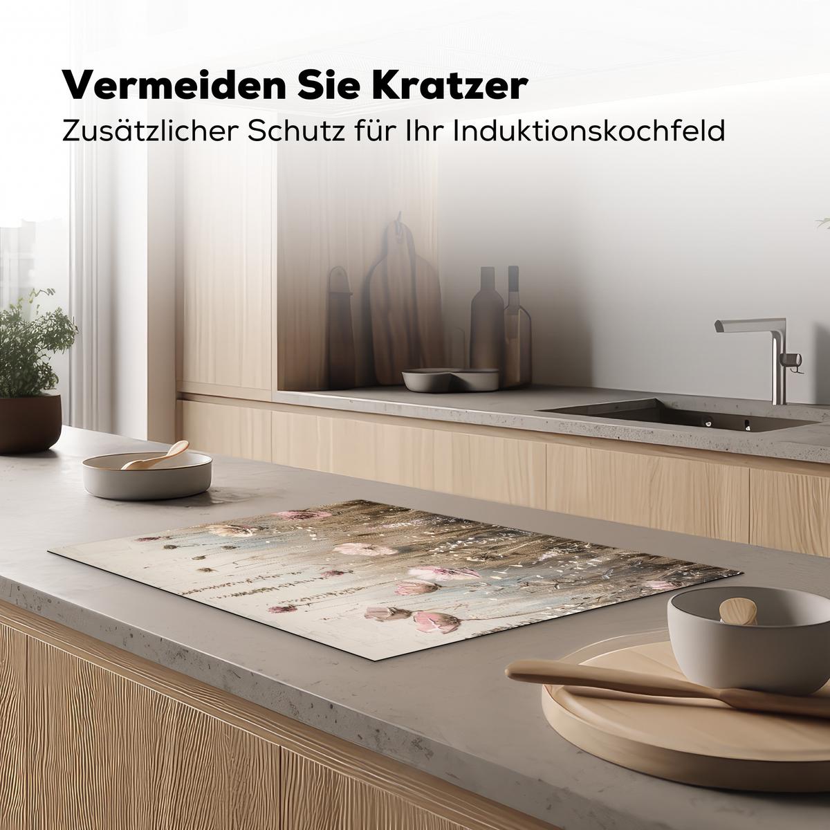 HERDABDECKPLATTE Blumen - Beige - Trockenblumen Herdabdeckung Induktionsfeld 75x52 cm - Beige, Kunststoff (75/52/0.2cm) - MuchoWow