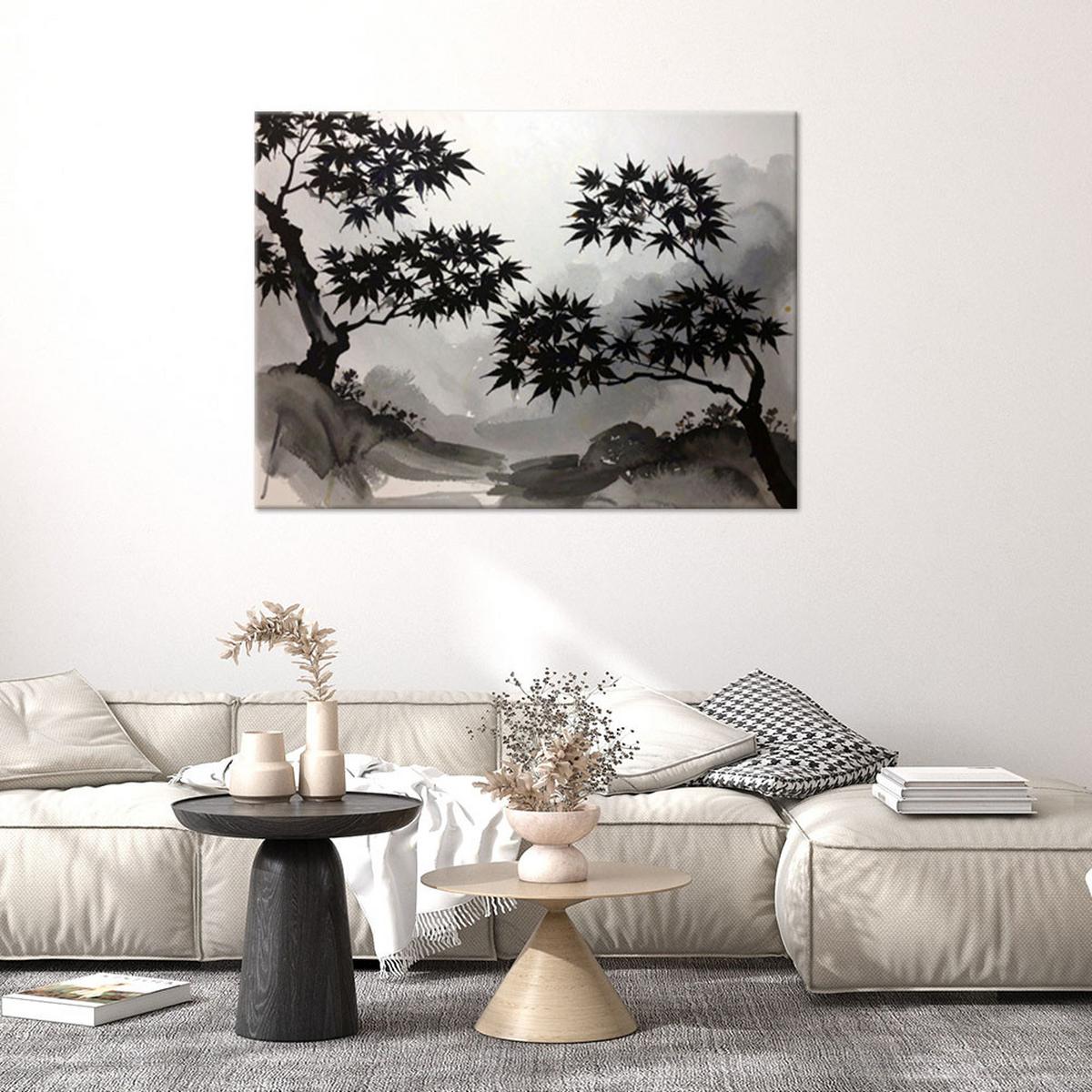 LEINWANDBILD, Schwarze Ahornbäume Pastelllandschaft - Schwarz, Textil (30/20cm) - Feeby