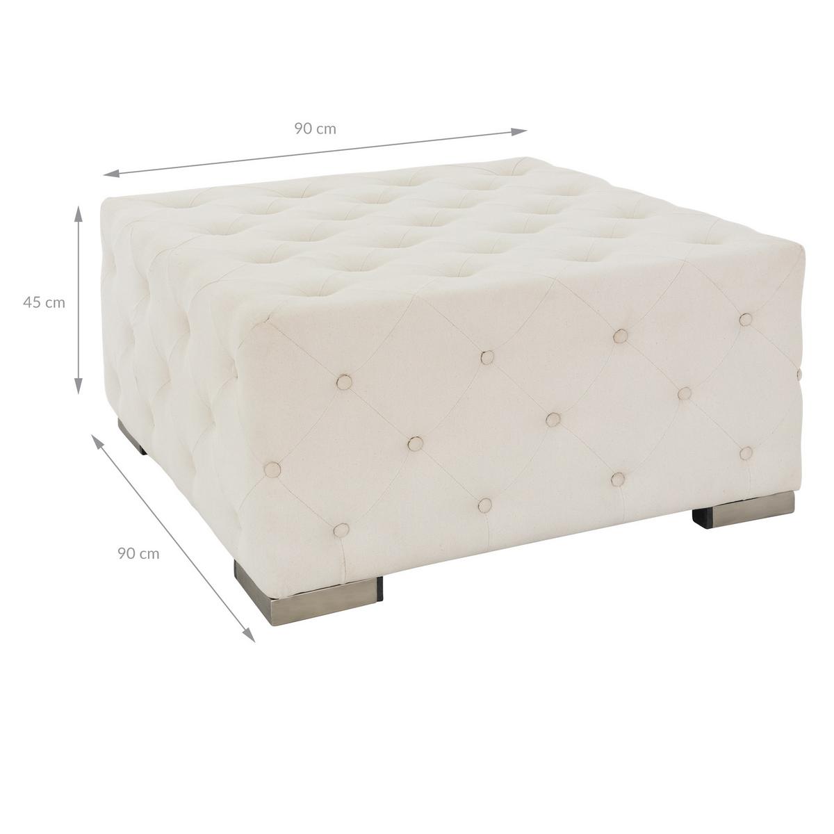 SITZPOUF Creme 90x90x45 cm quadratisch aus Leinen mit Metallfüße - Creme, Holz (90/45/90cm) - WOMO-DESIGN