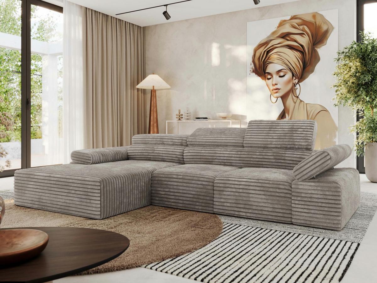 ECKSOFA RILASSO L Hellbraun Cord - links - Hellbraun/Schwarz, Kunststoff/Textil (296/174cm) - MKS