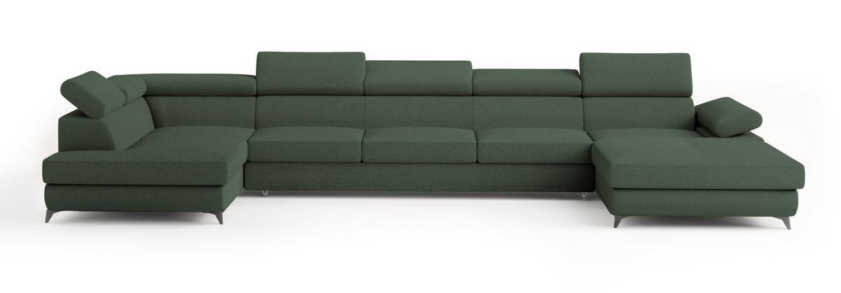 WOHNLANDSCHAFT MONTIVA Grün Boucle-Stoff mit Schlaffunktion - Grün, Holz (410/89/190cm) - MASSENO