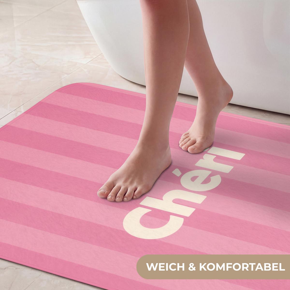 BADEMATTE Gestreift - Rosa - Chéri 60x90 cm - Pink, Textil (60/90cm) - OnlyWow
