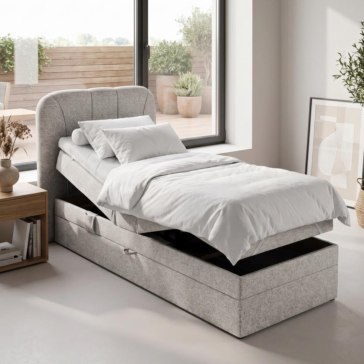 BOXSPRINGBETT Romeo, Einzelbett mit elektrischer Matratzenverstellung, 90x200 cm, Beige - Beige, Textil (90/200cm) - Beautysofa