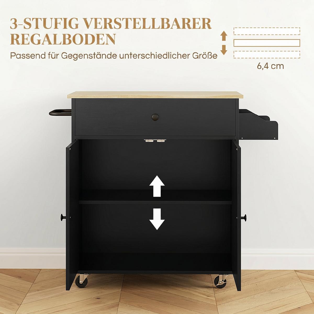 KÜCHENINSEL Spanplatte MDF Schwarz - Schwarz, Holzwerkstoff/Metall (42/87/106cm) - HOMCOM