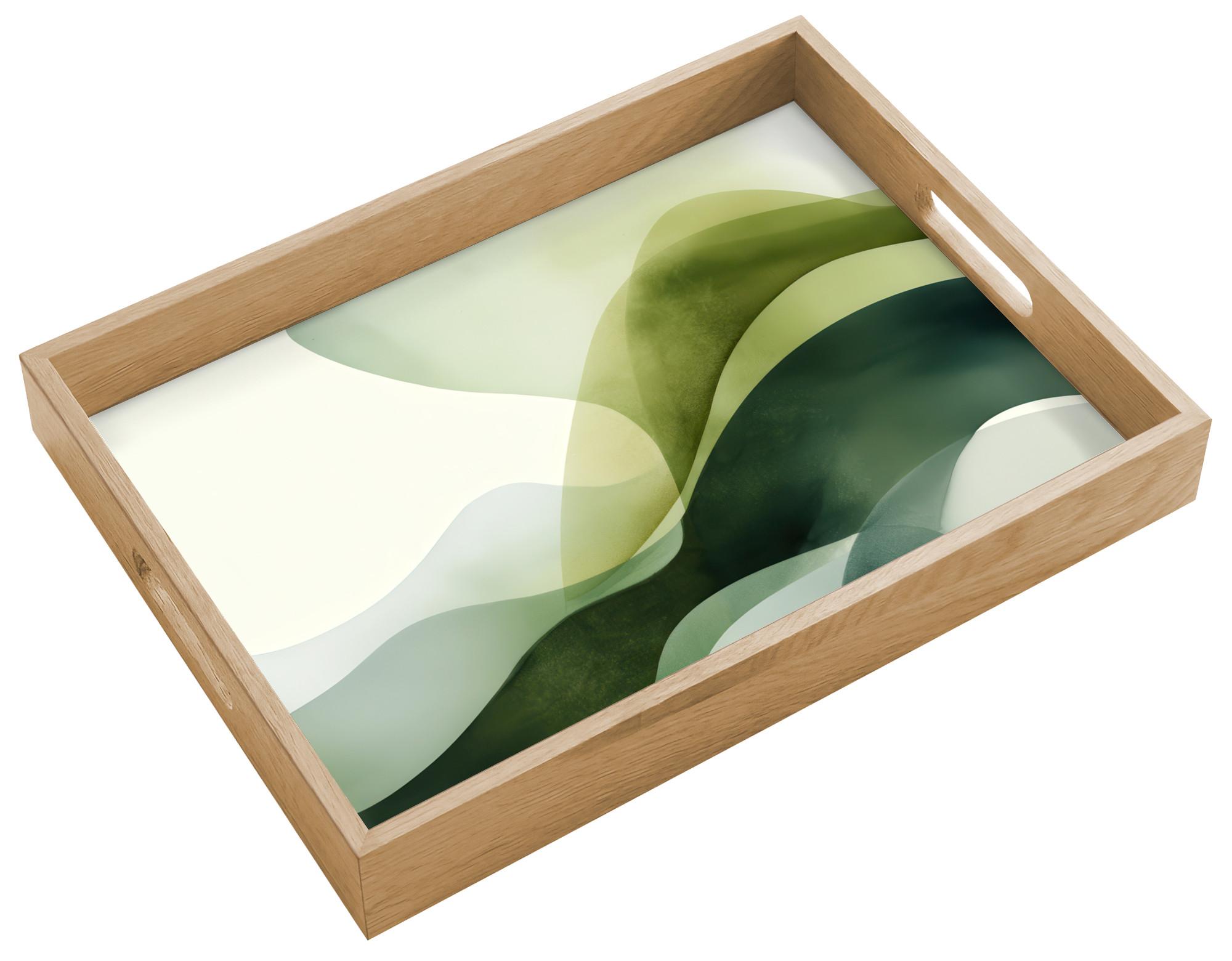 TABLETT Wellen - Abstrakt - Hellgrün - Ornamental 40x30 cm - Grün, Holz (40/5/5cm) - OnlyWow