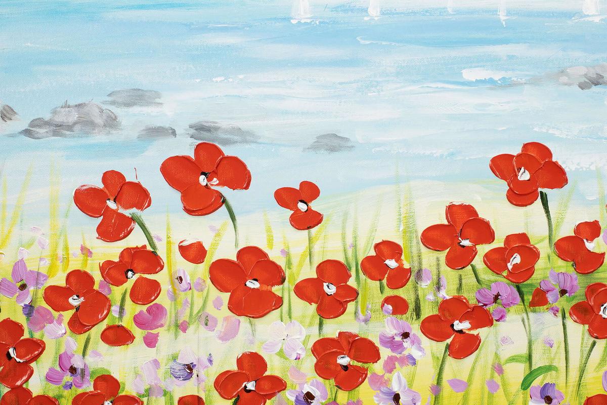 ACRYLBILD HANDGEMALT 90/60 cm - Blau/Rot, Holz/Textil (90/60cm) - KUNSTLOFT