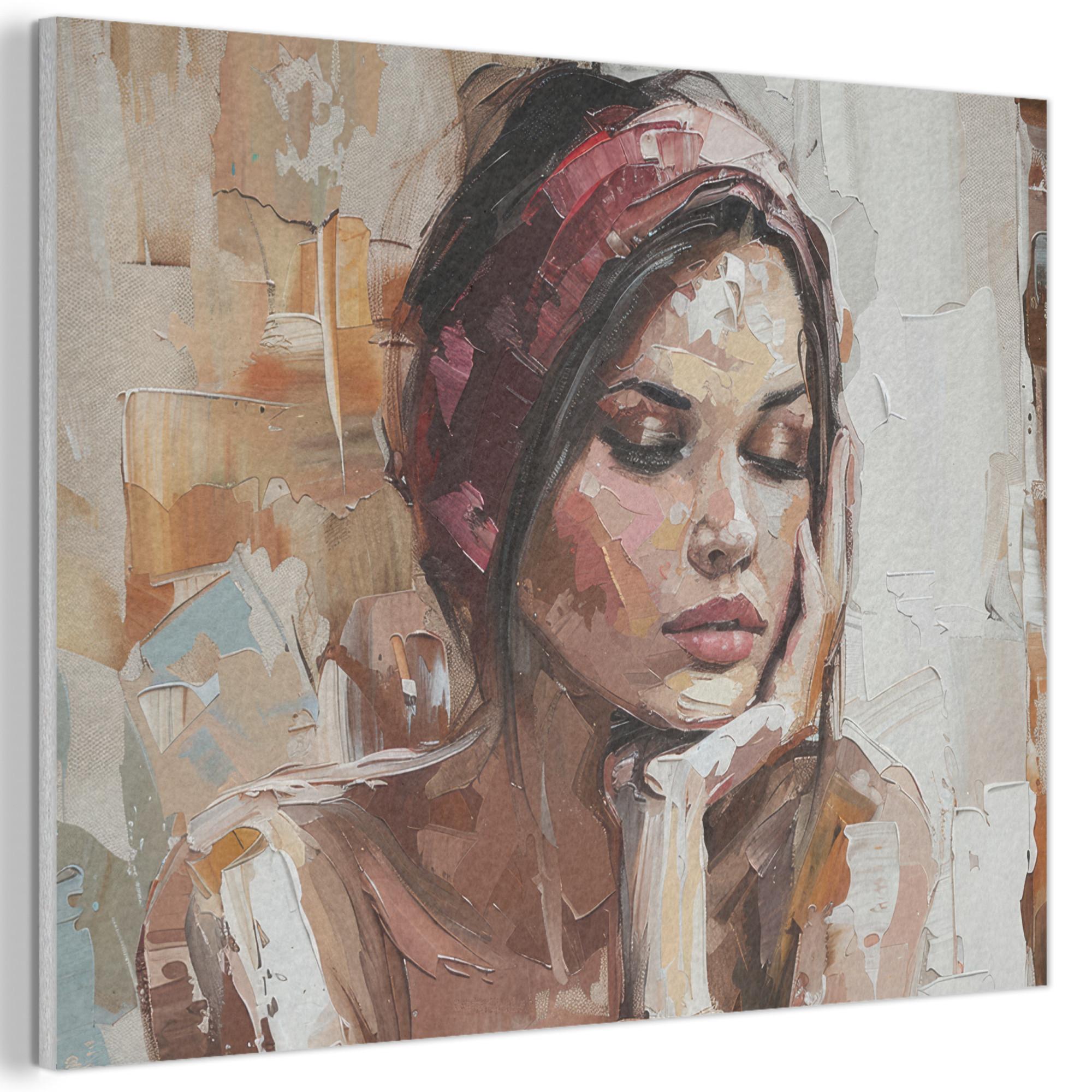 AKUSTIKBILD Frau - Lackierung - Porträt - Modern Wandbild Wohnzimmer 100x70 cm - Altrosa, Kunststoff (100/70/0.9cm) - MuchoWow