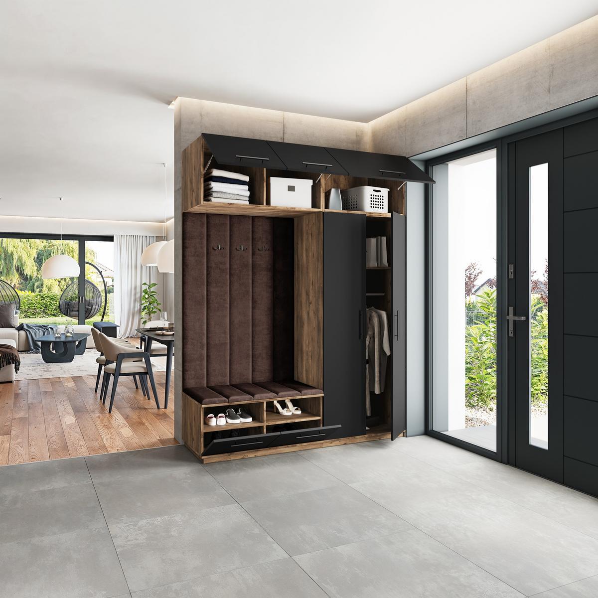GARDEROBENSCHRANK REMA 180/240/60 cm Modern Garderobe-Set Eiche Lefkas - Eichefarben/Schwarz, Holzwerkstoff (180/240/60cm) - MASSENO