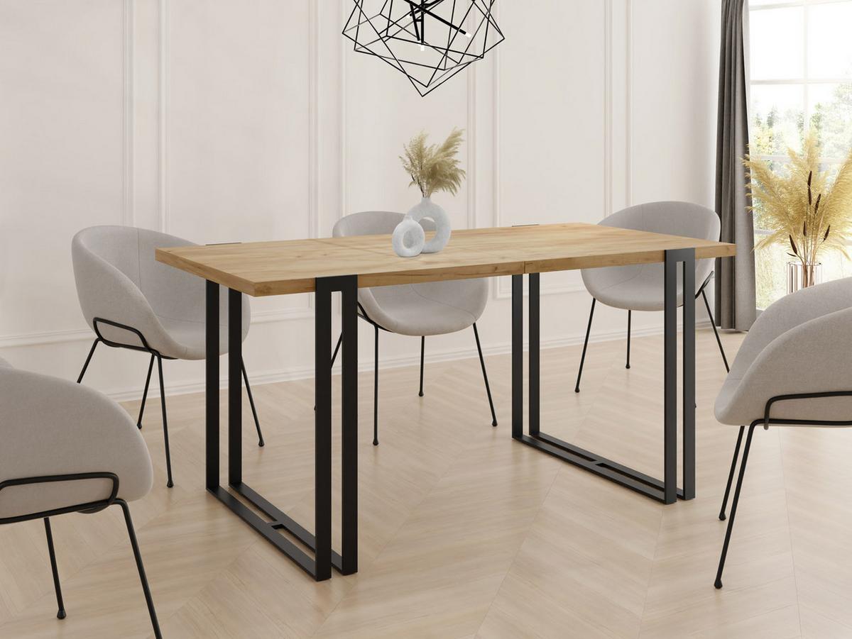 ESSTISCH Marco rechteckig ausziehbar, Craft Eiche 120-220/80/76 cm - Eiche Wotan/Schwarz, Holzwerkstoff/Metall (80/220/76cm) - WFL GROUP