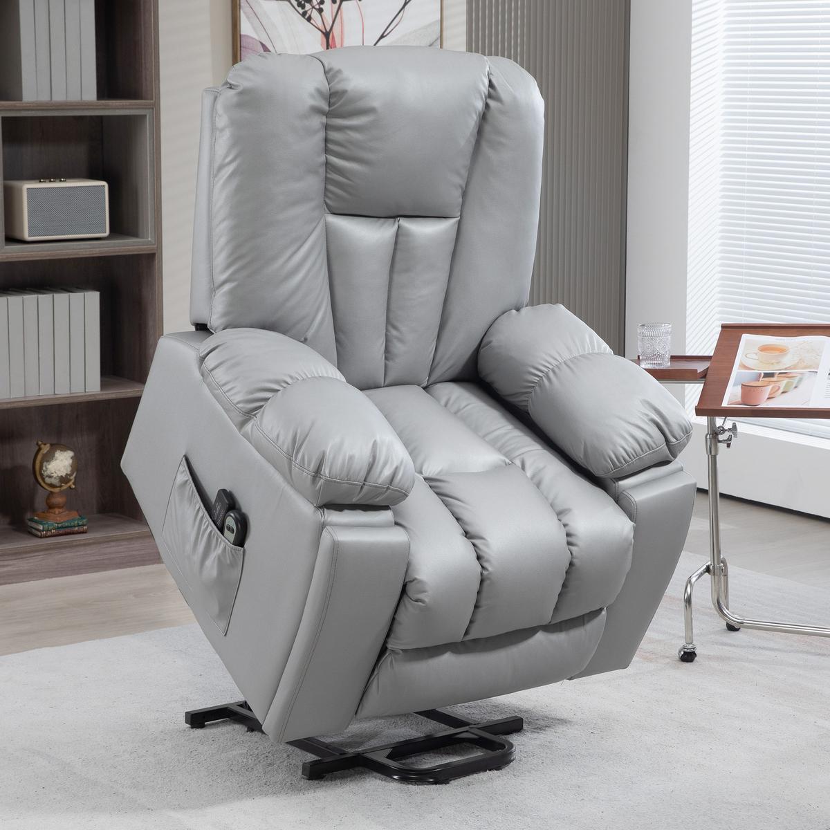 FERNSEHSESSEL mit Aufstehhilfe Elektrisch, Relaxsessel mit Liegefunktion Grau - Dunkelgrau, Textil (96/106/94cm) - HOMCOM