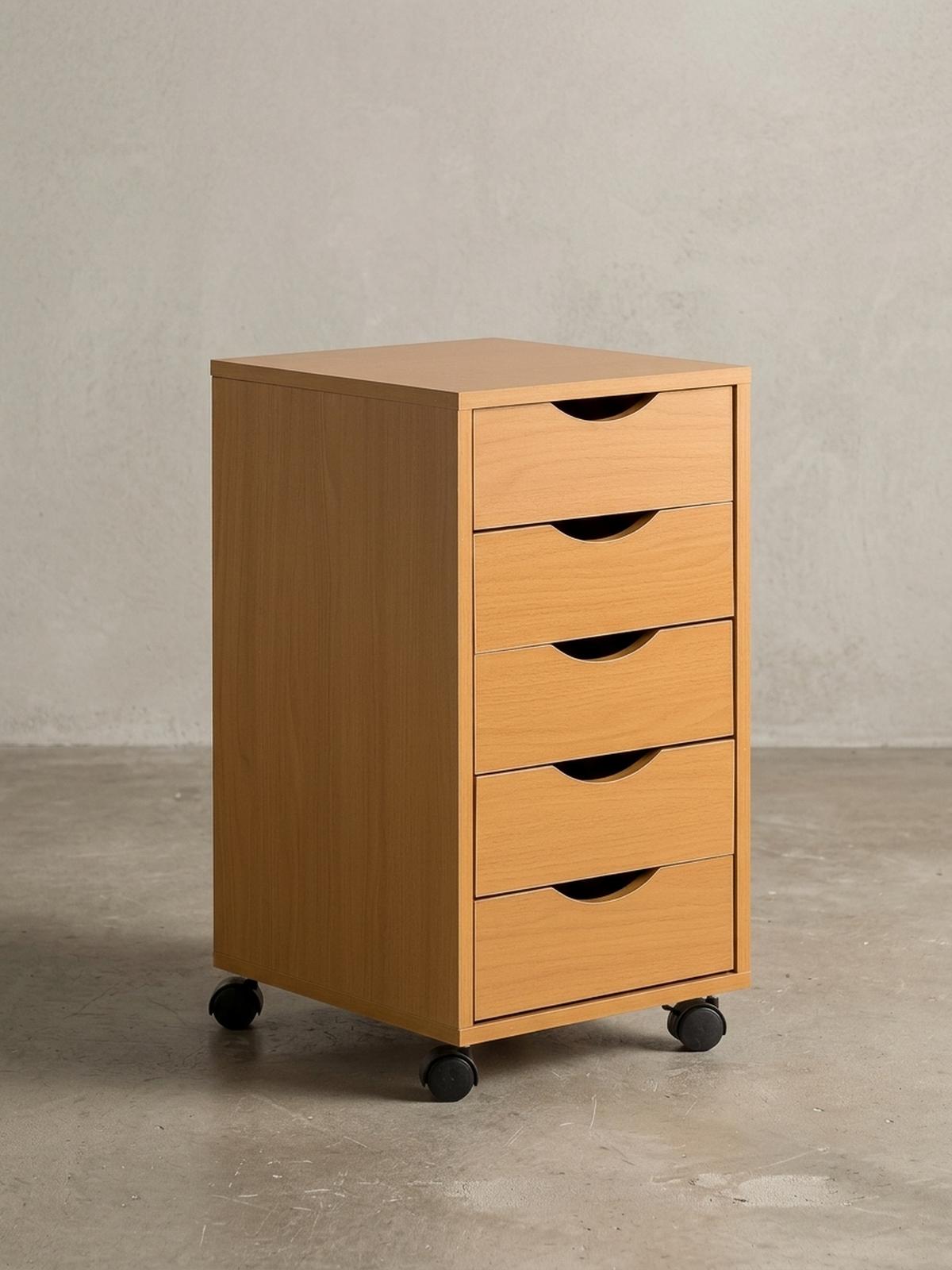 ROLLCONTAINER – Buche, 5 Schubladen, Schreibtischcontainer, Rollen - Schwarz/Braun, Holz/Kunststoff (33/64/38cm) - KADIMA DESIGN