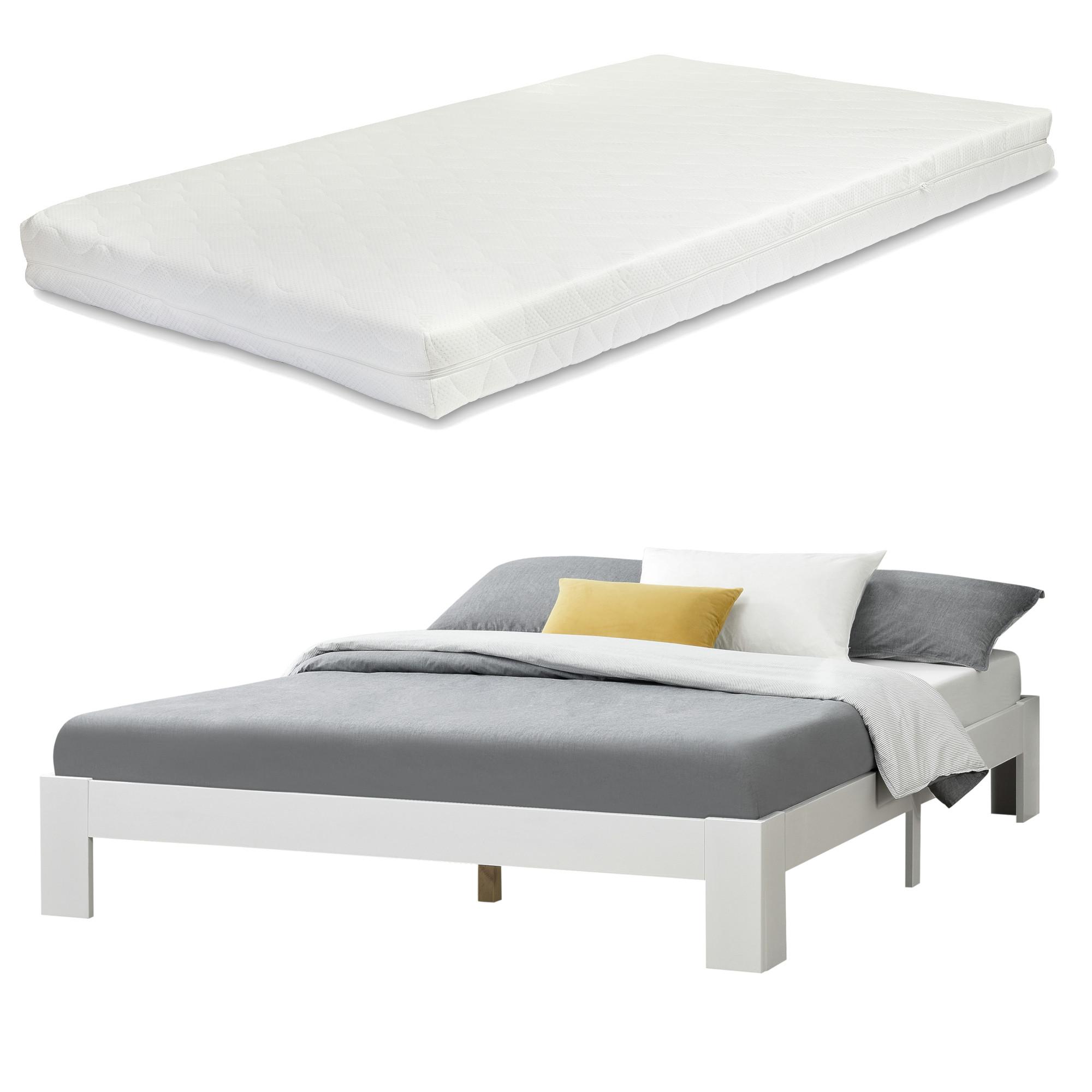 HOLZBETT Raisio mit Matratze - Weiß, Holz/Textil (160/200cm) - [en.casa]