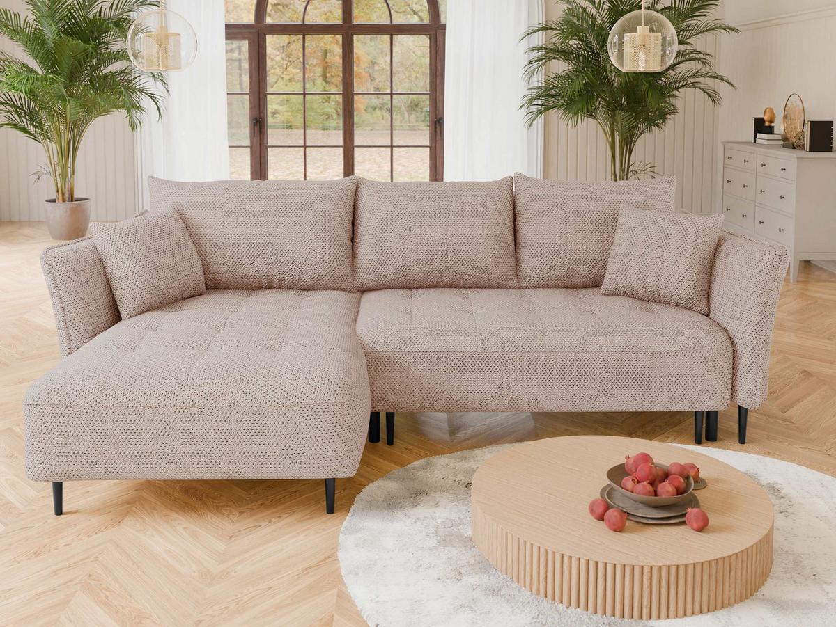 ECKSOFA Bari, Seite: Links - Beige/Schwarz, Holz/Textil (276/158cm) - MIRJAN24