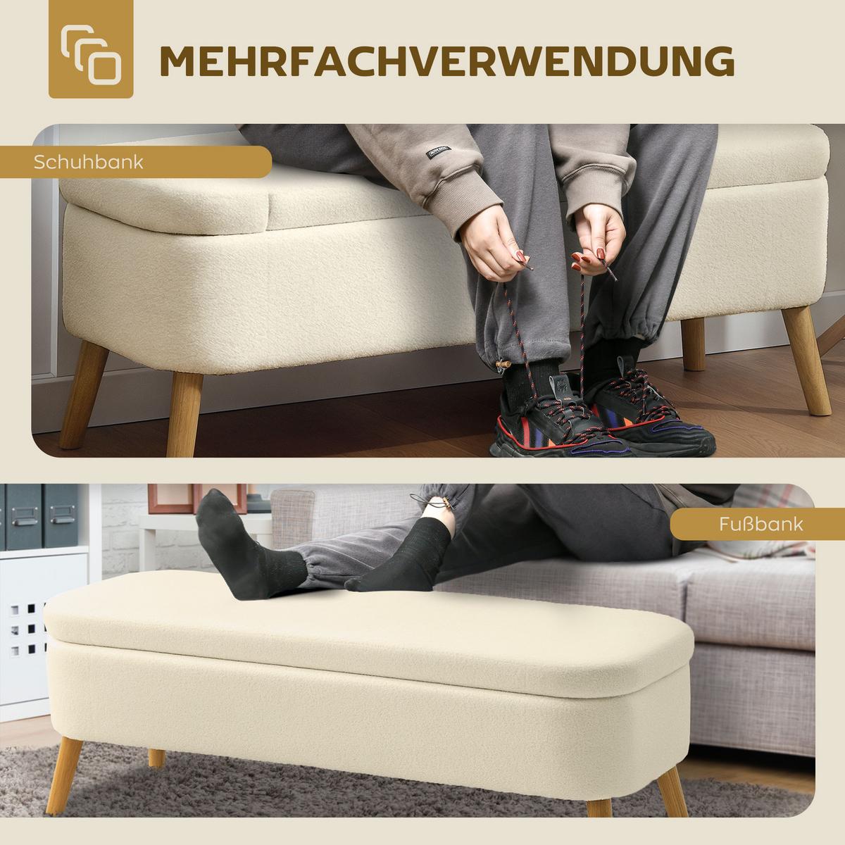 SITZBANK Polyester Kautschukholz Beige - Beige/Naturfarben, Holz/Textil (42/45/120cm) - HOMCOM