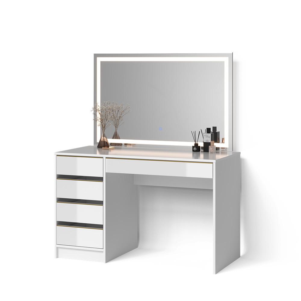 SCHMINKTISCH Imola Weiß/Gold 120 cm mit LED-Spiegel - Goldfarben/Weiß, Holzwerkstoff (120/75/55cm) - Livinity®