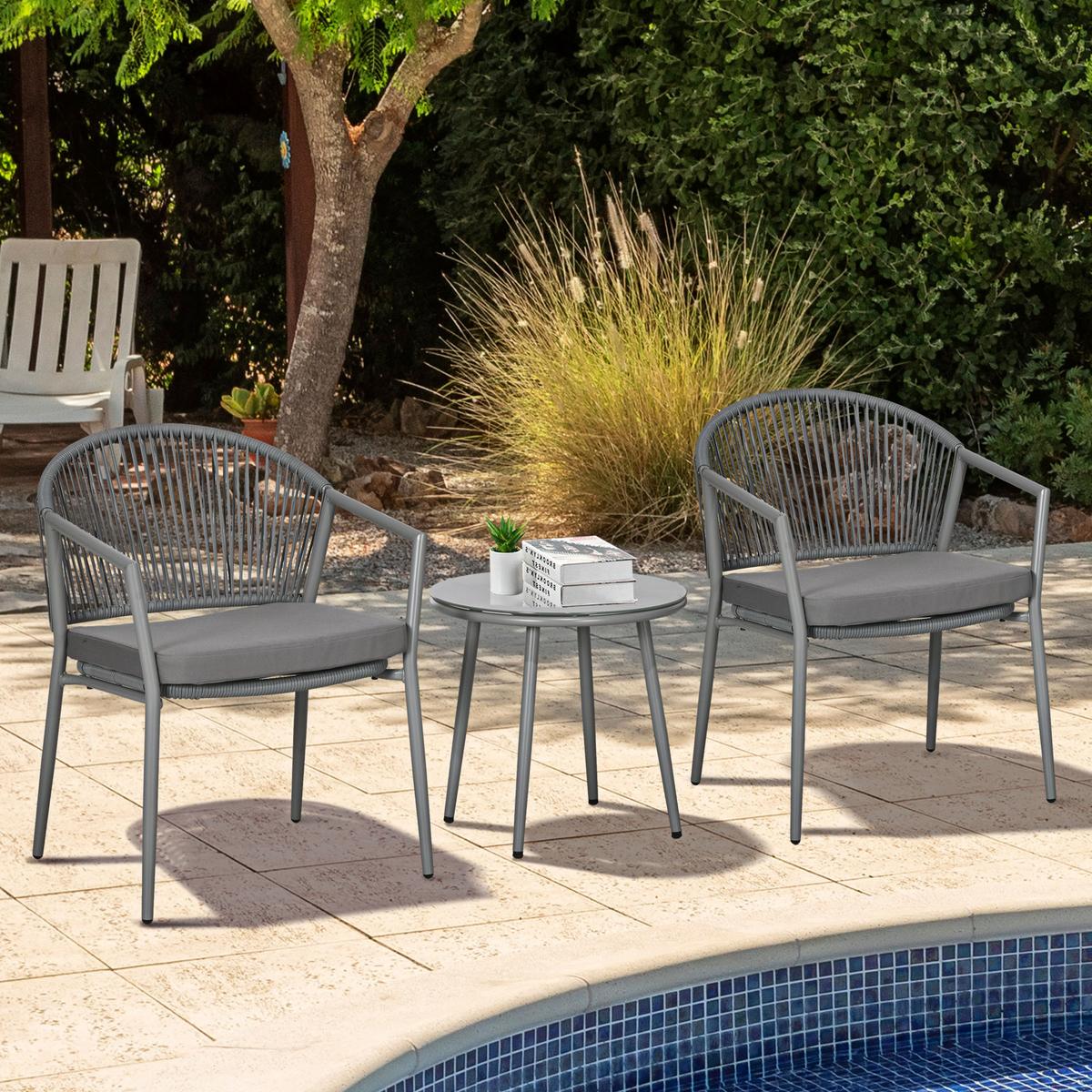 GARTENMÖBEL Set, Stahl, PE, Hellgrau - Hellgrau, Metall - Outsunny