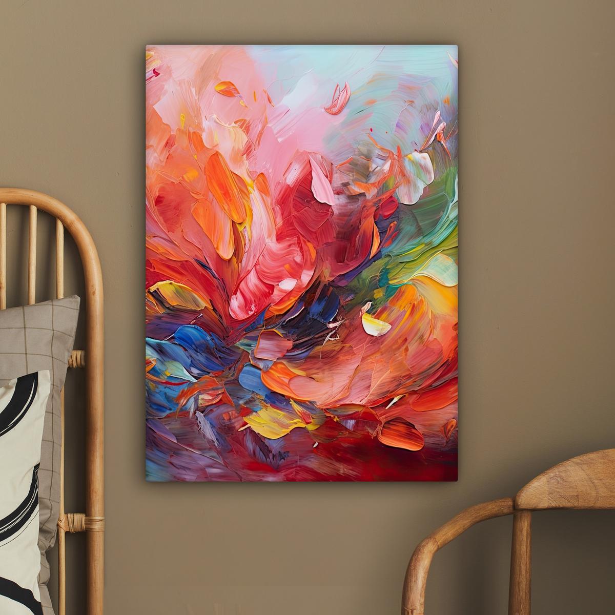 LEINWANDBILD Ölgemälde - Kunst - Abstrakt - Farbenfroh Wandbild Wohnzimmer 60x80 cm - Altrosa, Textil (60/80cm) - MuchoWow