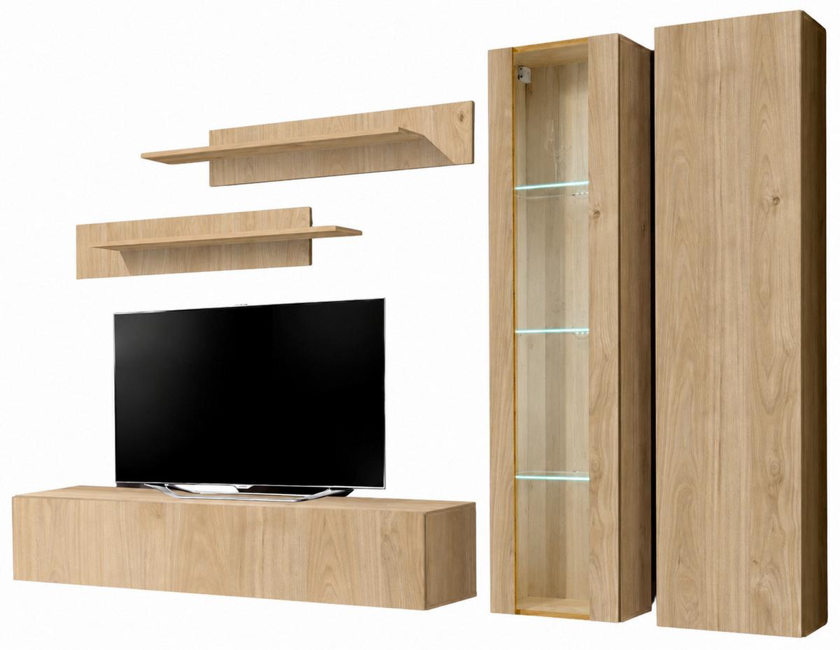 WOHNWAND Eiche Jackson 260 cm 5-teilig, Schrankwand hängend mit LED-Beleuchtung - Eichefarben, Glas/Holzwerkstoff (260/170/40cm) - Inn.Furn