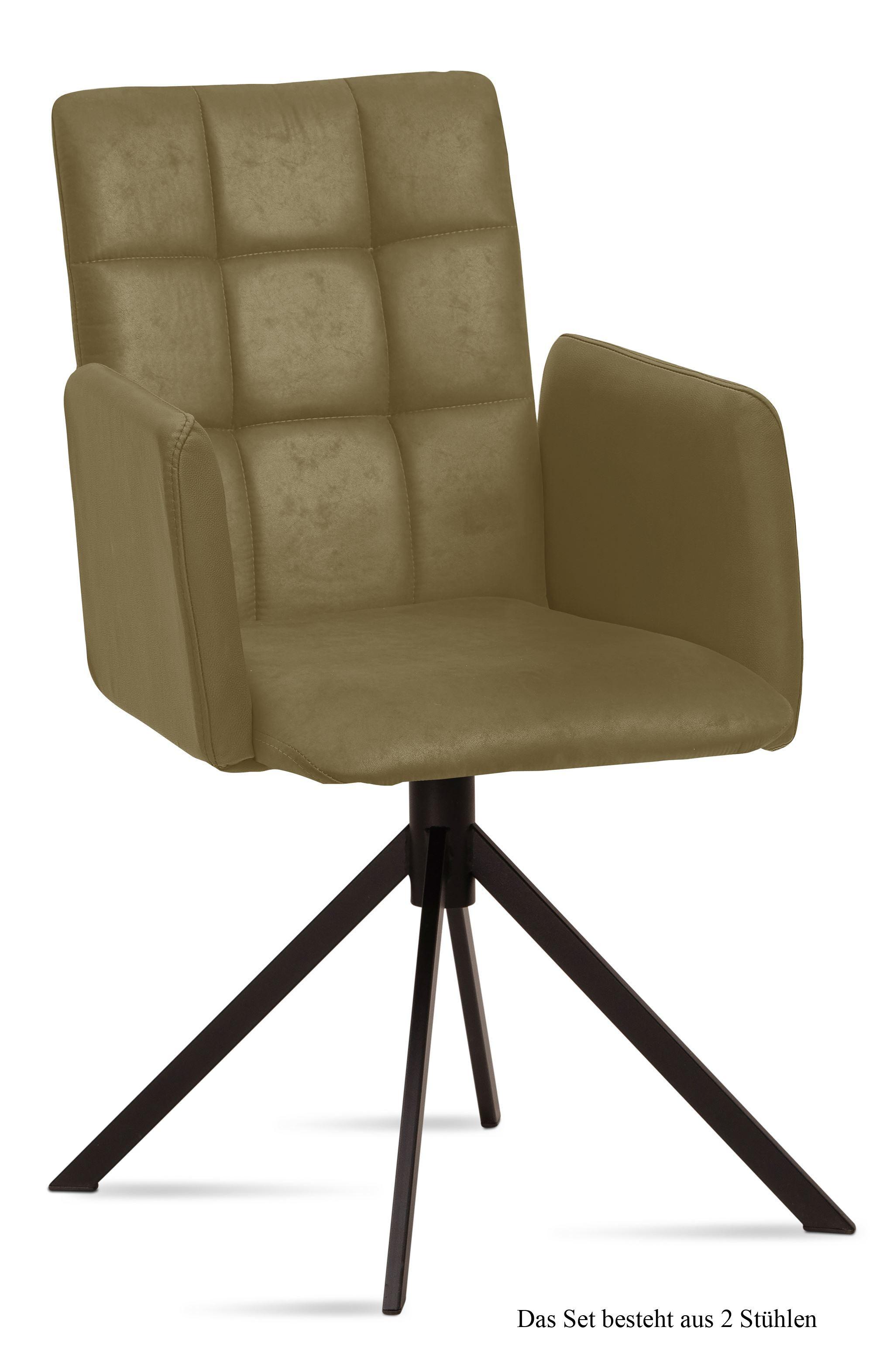 ARMLEHNSTUHL (2er-Set) Drusi 52x91x60 Schwarz/Olivgrün - Schwarz/Olivgrün, Kunststoff (60/91/52cm) - 58aufmkessel