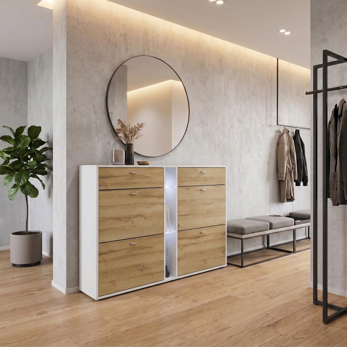 SCHUHSCHRANK Today Fronten in Eiche Natur - Eichefarben, Holzwerkstoff (155.5/95/28cm) - Vladon