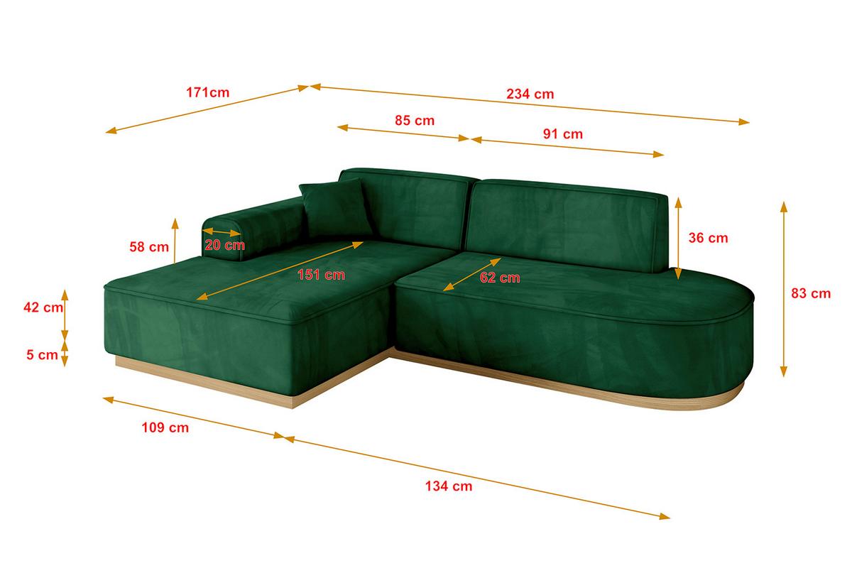 ECKSOFA Ottomane Links IREA-L1-v2 - 234x171x83 cm Grün - Grün, Holzwerkstoff/Textil (234/171cm) - ALTDECOR