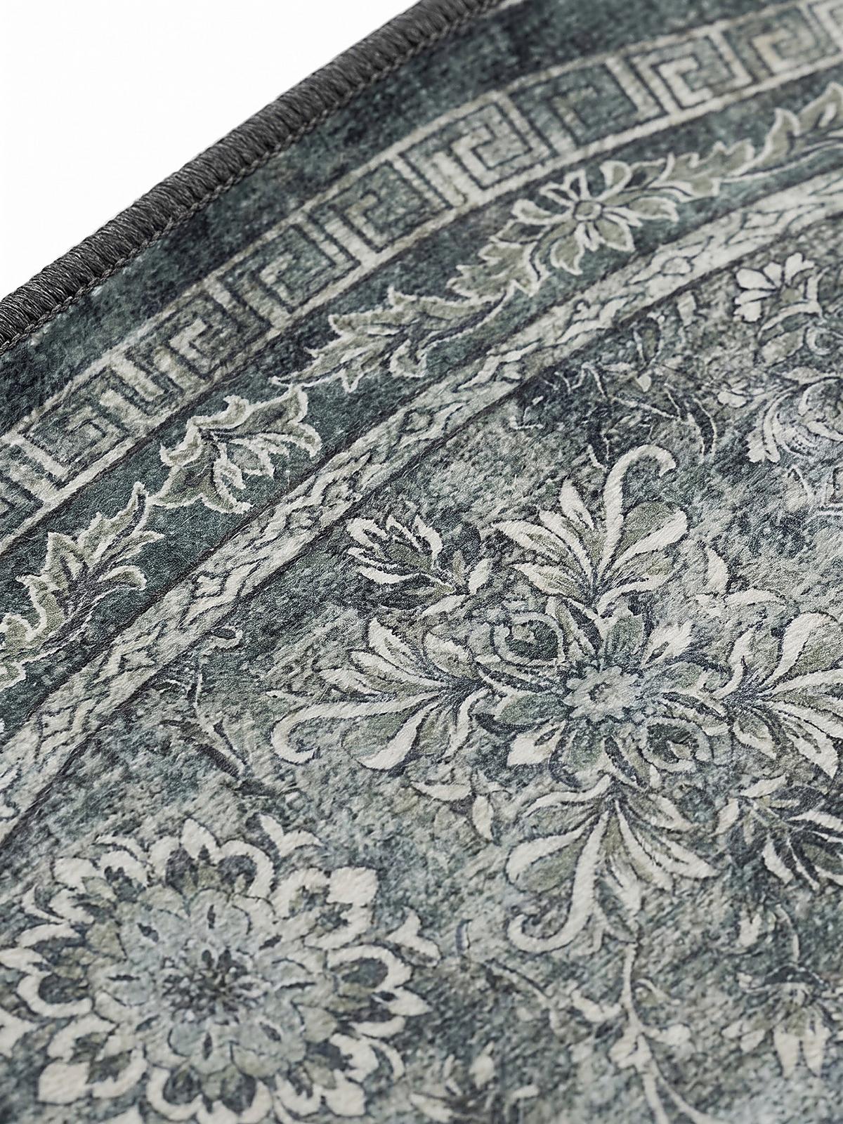 TEPPICH Kurzflor, waschbar, mit floralen Ornamenten, VERNANTE in Grün-Grau, Ø 160 cm - Grün, Textil (160/160cm) - KADIMA DESIGN