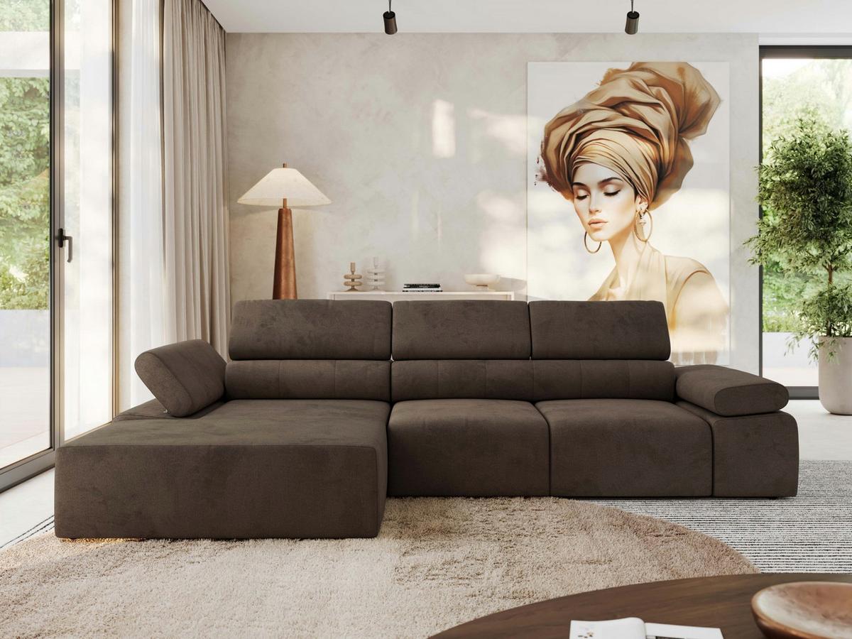 ECKSOFA RILASSO L Braun Velvet - links - Schwarz/Braun, Kunststoff/Textil (296/174cm) - MKS