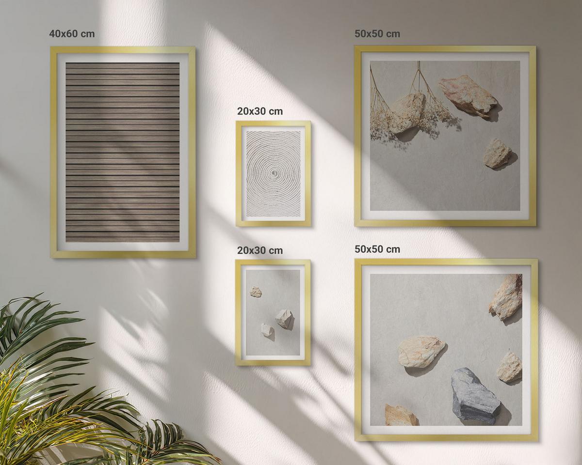 BILDER SET 5er Set - 50x50 cm & 20x30 cm & 40x60 cm Goldrahmen - Natürliche Texturen Holz Steine - Goldfarben, Kunststoff (40/60cm) - TULUP