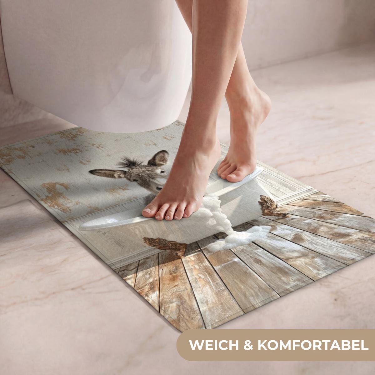 WC-VORLEGER Esel - Tiere - Badewanne - Schaumstoff WC Teppich 50x80 cm - Creme, Textil (50/1cm) - OnlyWow