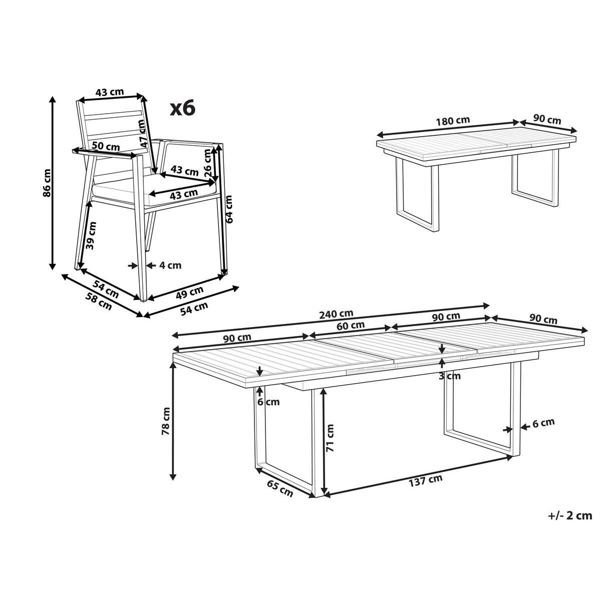 GARTENMÖBEL-SET 6-Sitzer Weiß Valcanetto/Taviano - Hellbraun/Weiß, Metall - Beliani