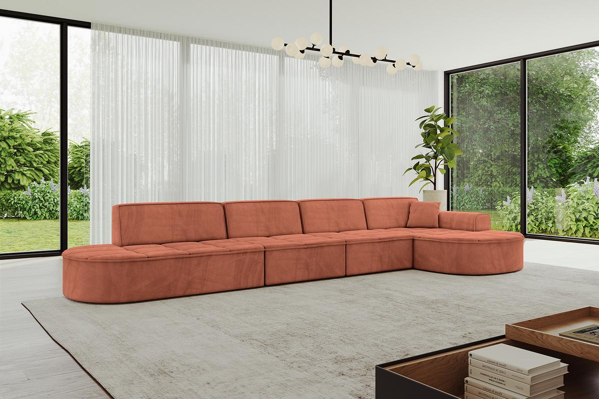ECKSOFA Ottomane Rechts TARO-L3 - 413x171x79,5 cm Apricot - Koralle, Holzwerkstoff/Textil (413/171cm) - ALTDECOR