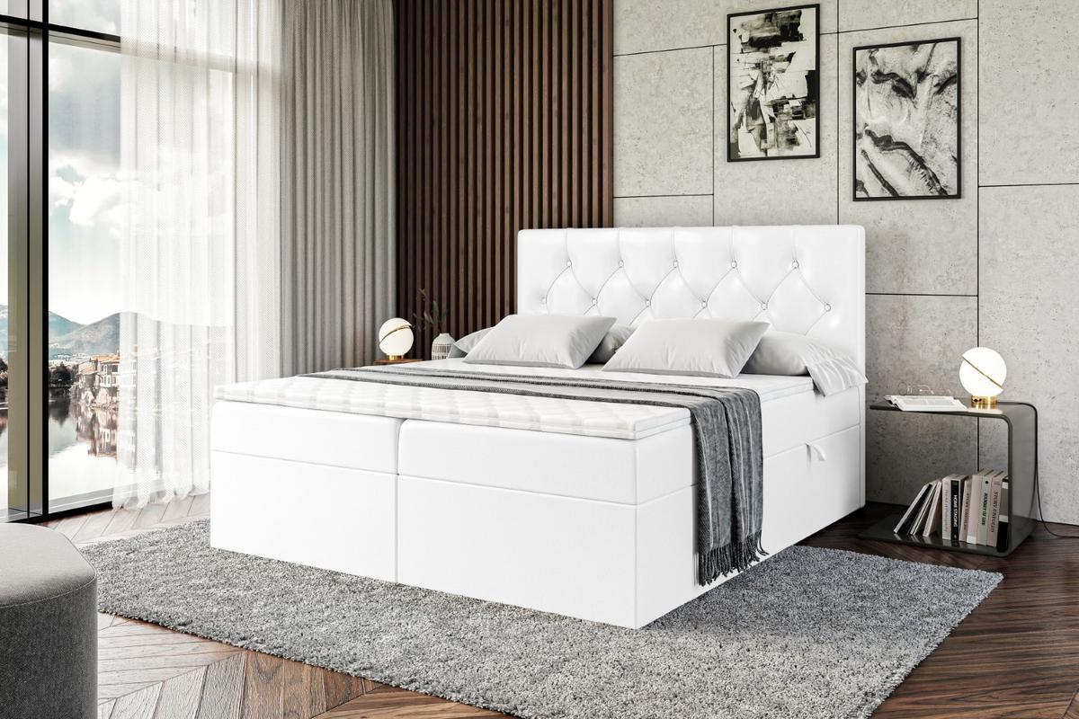 BOXBETT mit Matratze H3 und Lattenrost - MIRAGE - 140x200 Weiß Hochglanz - Weiß Hochglanz, Holzwerkstoff (140/200cm) - ALTDECOR