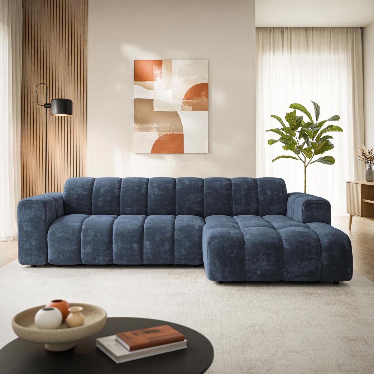 ECKSOFA SETIA LM R-S Blau Chenille - Blau, Holzwerkstoff (304/165cm) - MASSENO