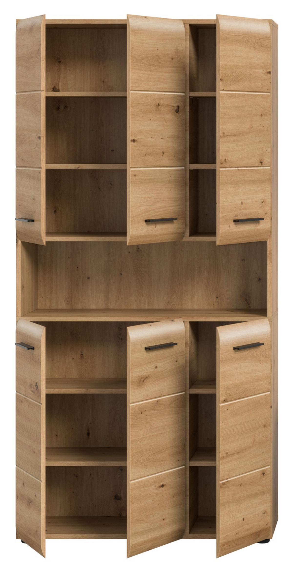 HOCHSCHRANK Eiche Artisan, Badschrank Mehrzweckschrank 6-türig 90 x 185 cm - Schwarz/Eiche Artisan, Holzwerkstoff/Kunststoff (90/185/30cm) - Inn.Furn