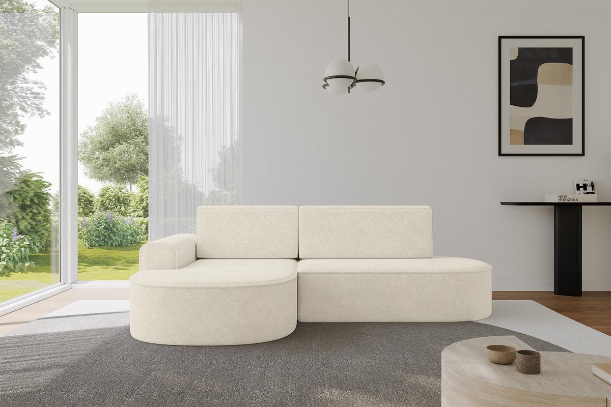 ECKSOFA mit Schlaffunktion und Bettkasten Ottomane Links MARI-L1-S - 283x167x73 cm Creme Tissu - Creme/Schwarz, Holzwerkstoff/Kunststoff (283/167cm) - ALTDECOR